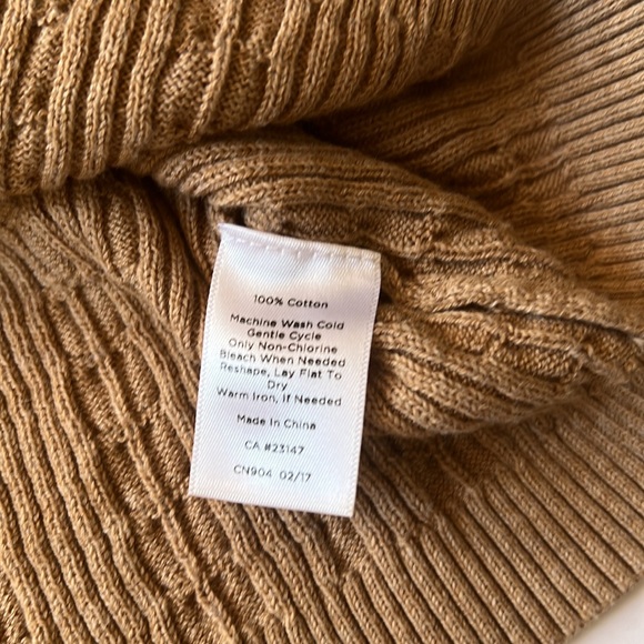 Talbots Women’s Cable Knit Long Sleeve V Neck 100% Cotton Sweater Tan Size Med - Picture 3 of 8